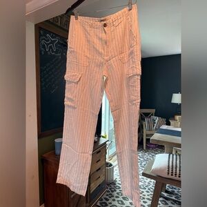 Only Cream and black Striped Linen Pants